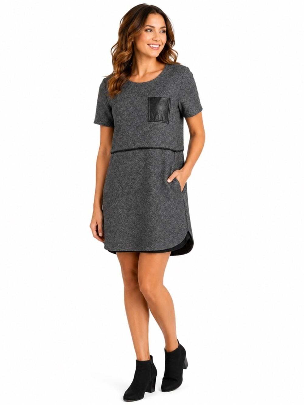 Madewell Womens Installation Dress Size XS Grey Wool Leather Pockets Midi